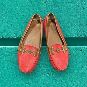 Tory Burch leather driving moccasin in brown and red size 37